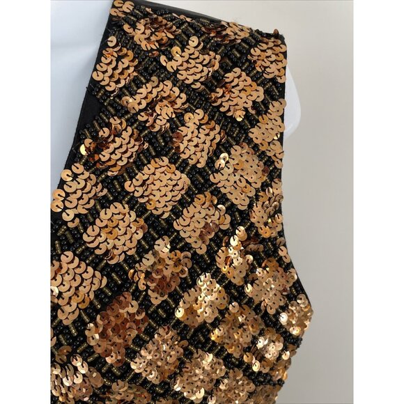 CREAZIONI EFFECI Vintage Gold/Black Sequin & Bead Button Close Vest Sz M - Picture 2 of 4